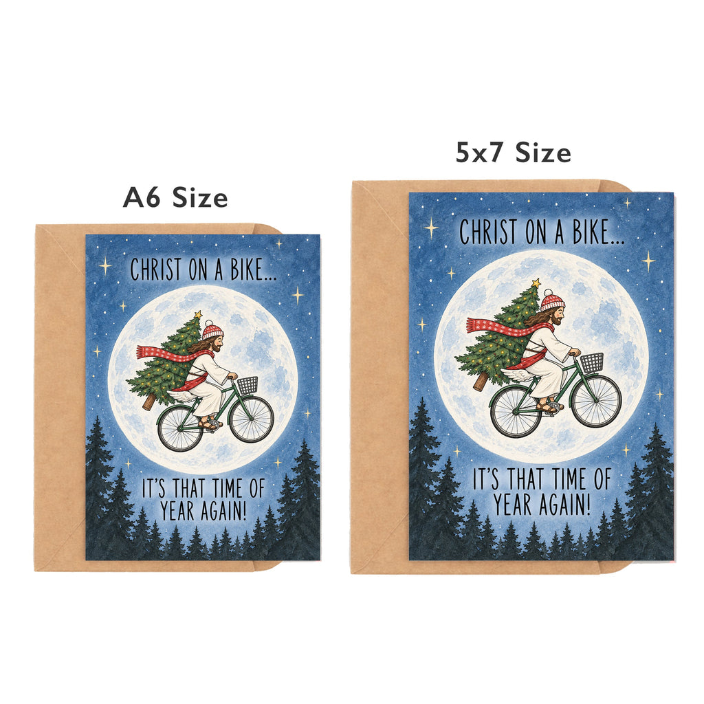 Christ On A Bike, It's That Time Of Year Again! Movie Themed Christmas Card, movie inspired design by DropInkStudio