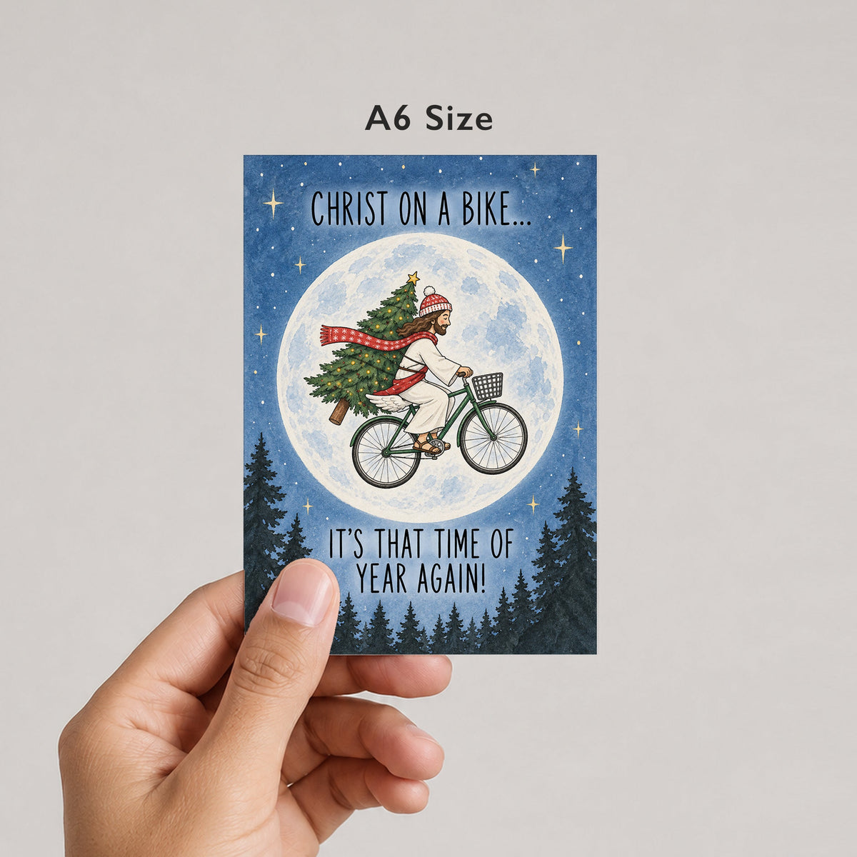 Christ On A Bike, It's That Time Of Year Again! Movie Themed Christmas Card, movie inspired design by DropInkStudio