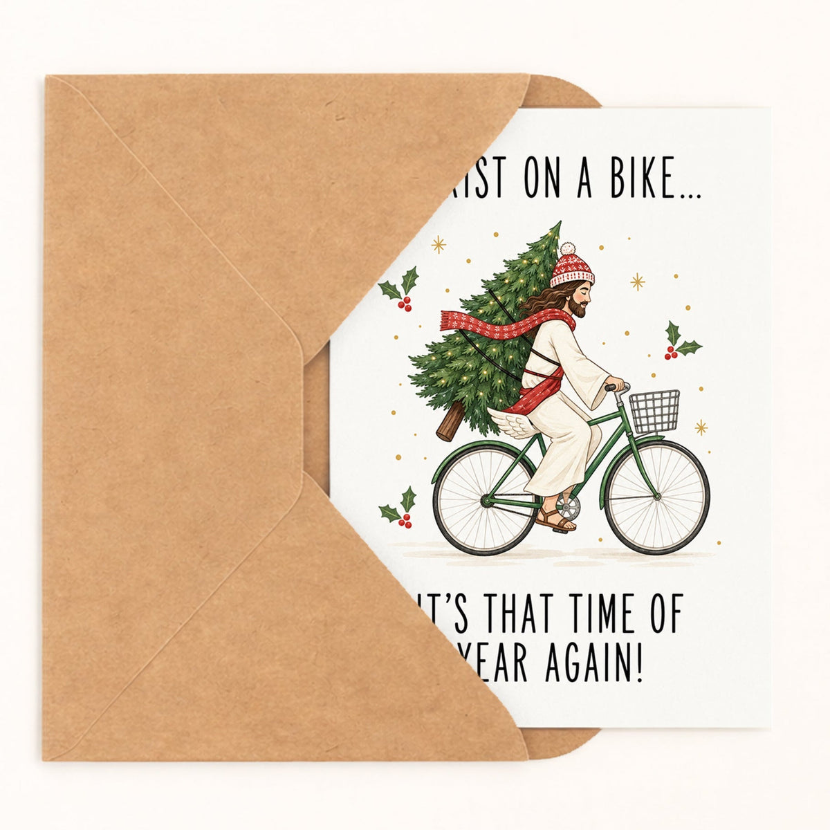 Christ On A Bike, It's That Time Of Year Again! Christmas Card by DropInkStudio