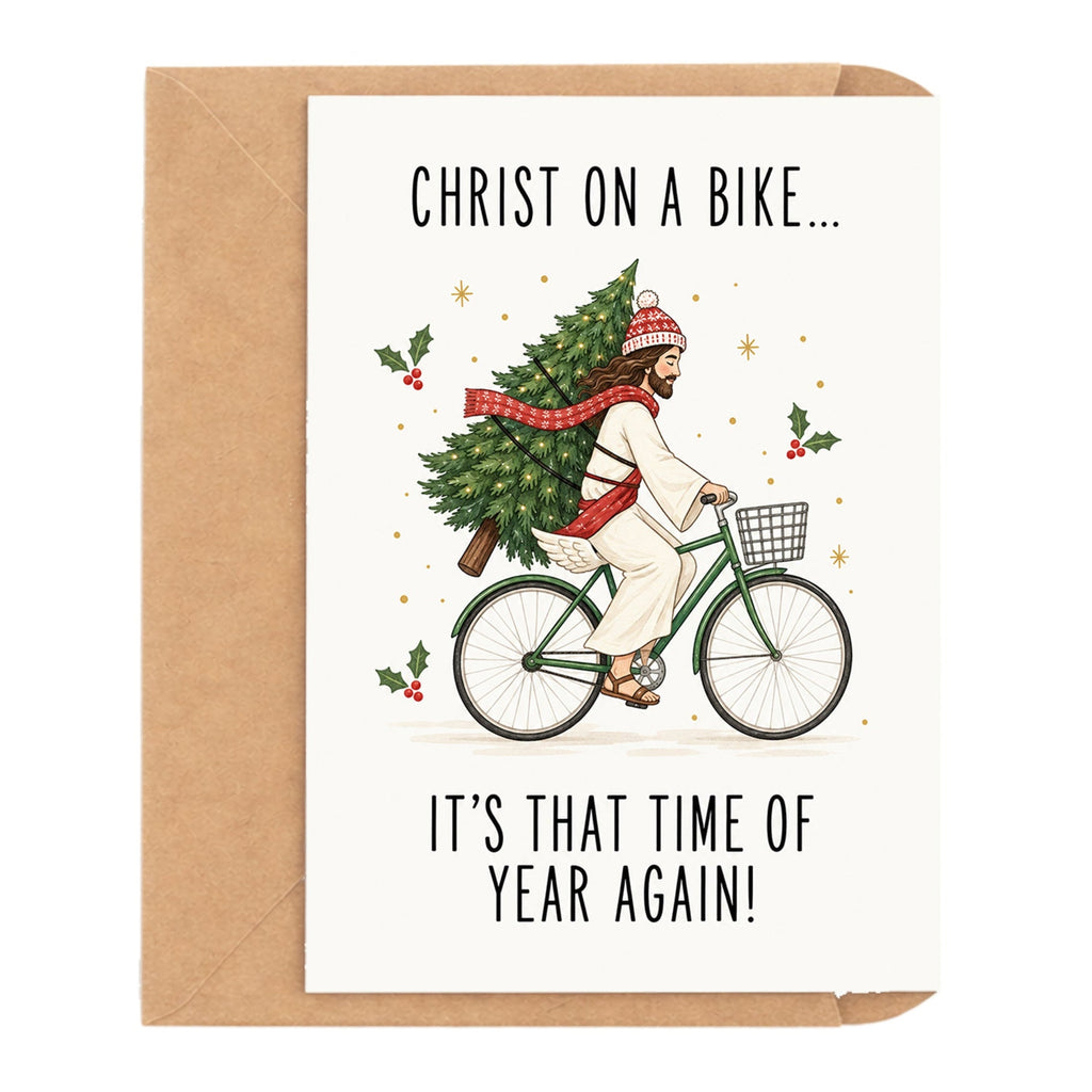 Christ On A Bike, It's That Time Of Year Again! Christmas Card by DropInkStudio