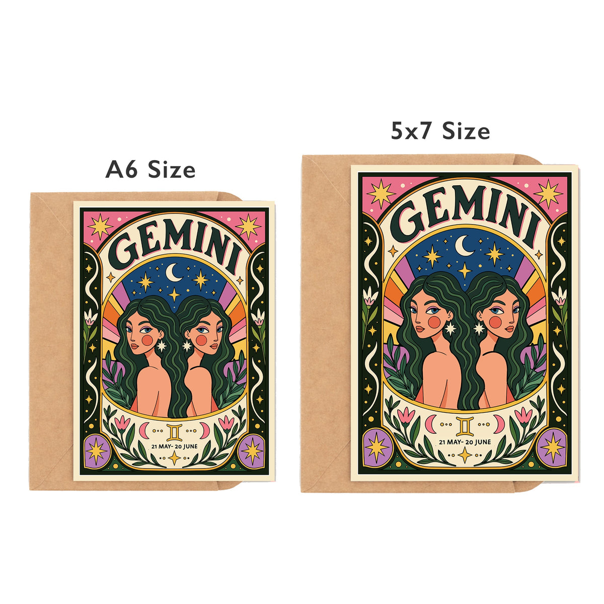Gemini Zodiac Birthday Card by DropInkStudio