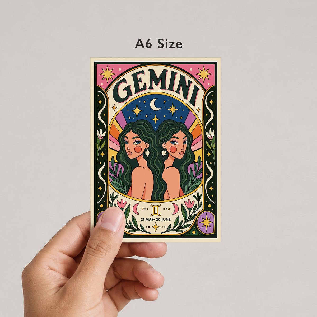 Gemini Zodiac Birthday Card by DropInkStudio