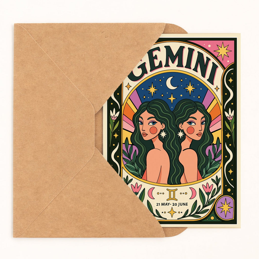 Gemini Zodiac Birthday Card by DropInkStudio