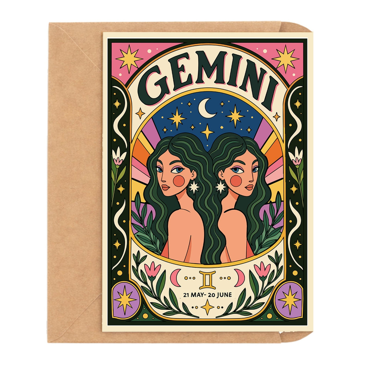 Gemini Zodiac Birthday Card by DropInkStudio