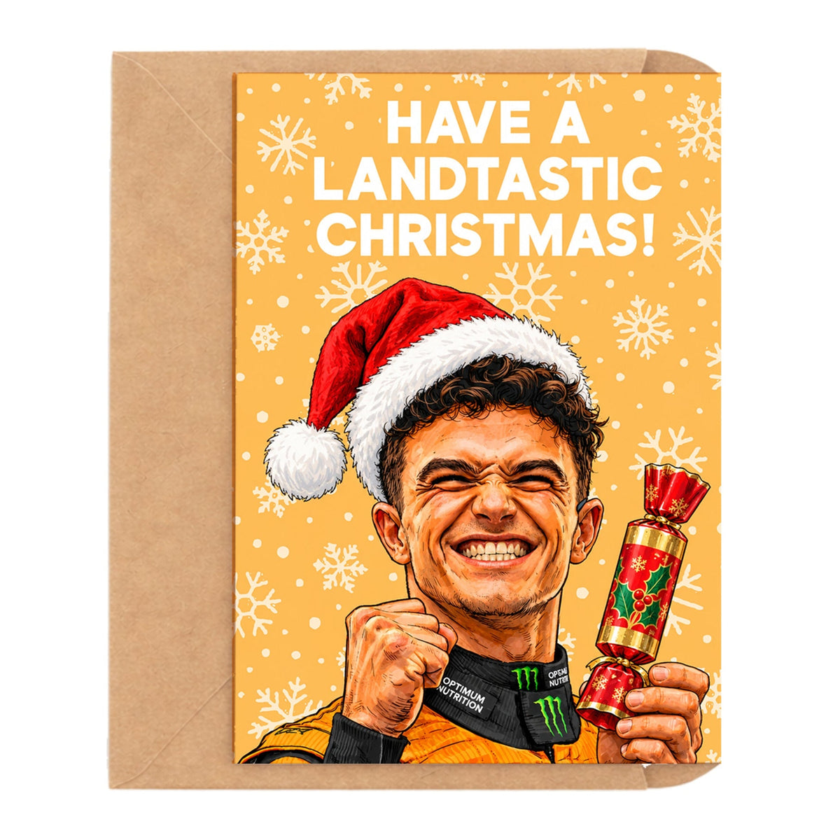 Have A Landtastic Christmas! Lando Norris Christmas Card by DropInkStudio