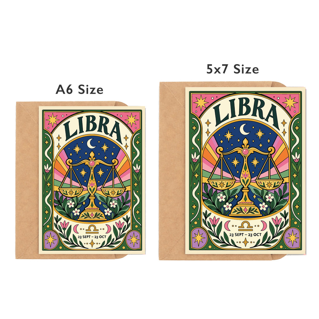 Libra Zodiac Birthday Card by DropInkStudio