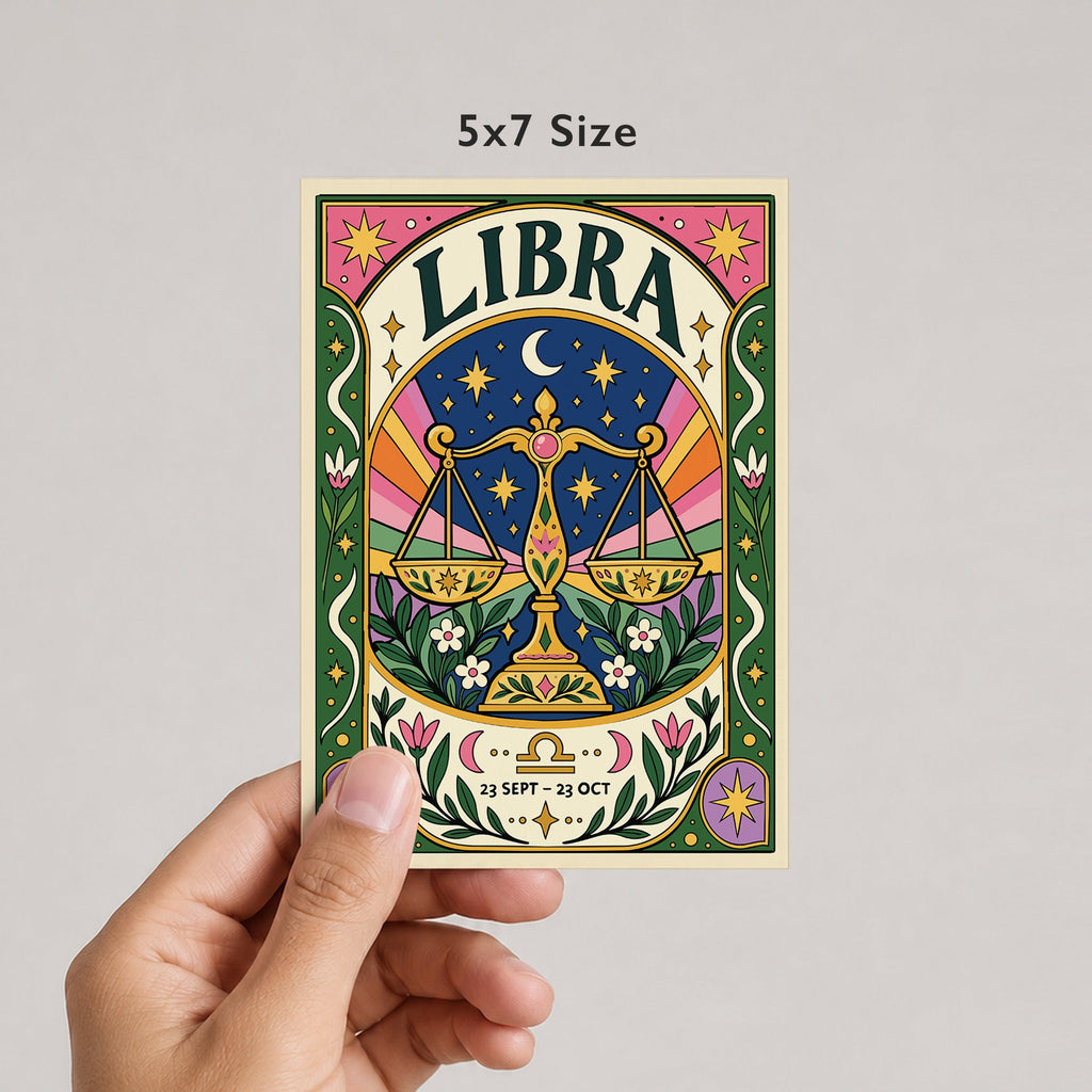 Libra Zodiac Birthday Card by DropInkStudio