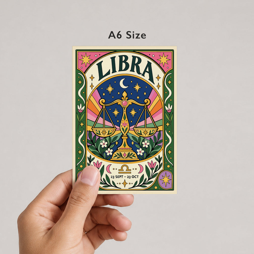 Libra Zodiac Birthday Card by DropInkStudio