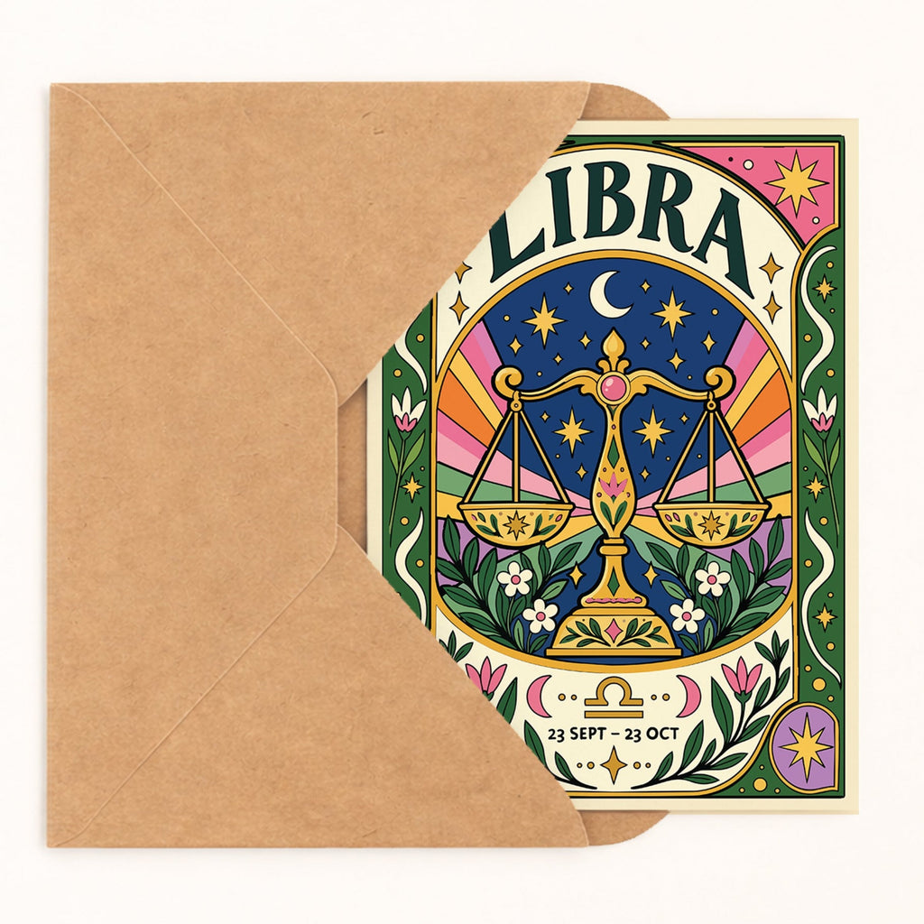 Libra Zodiac Birthday Card by DropInkStudio