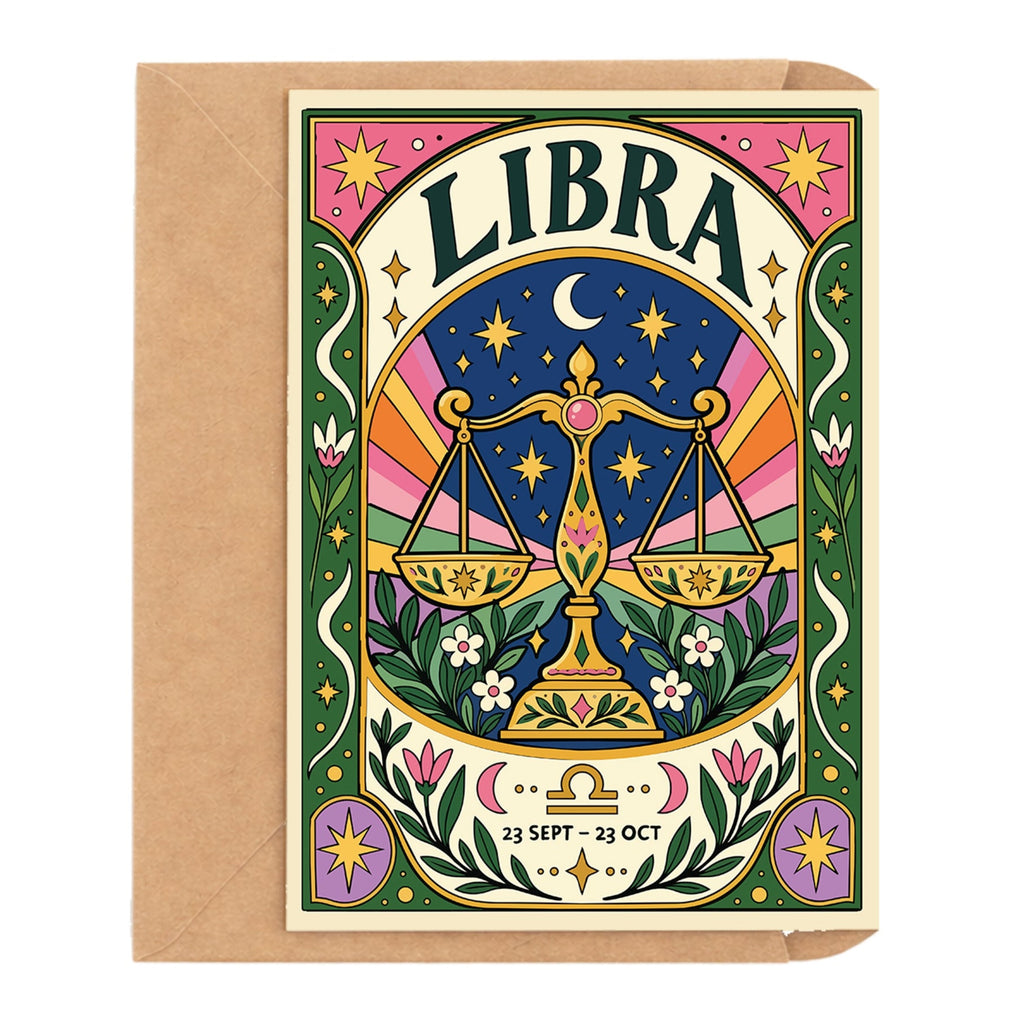 Libra Zodiac Birthday Card by DropInkStudio