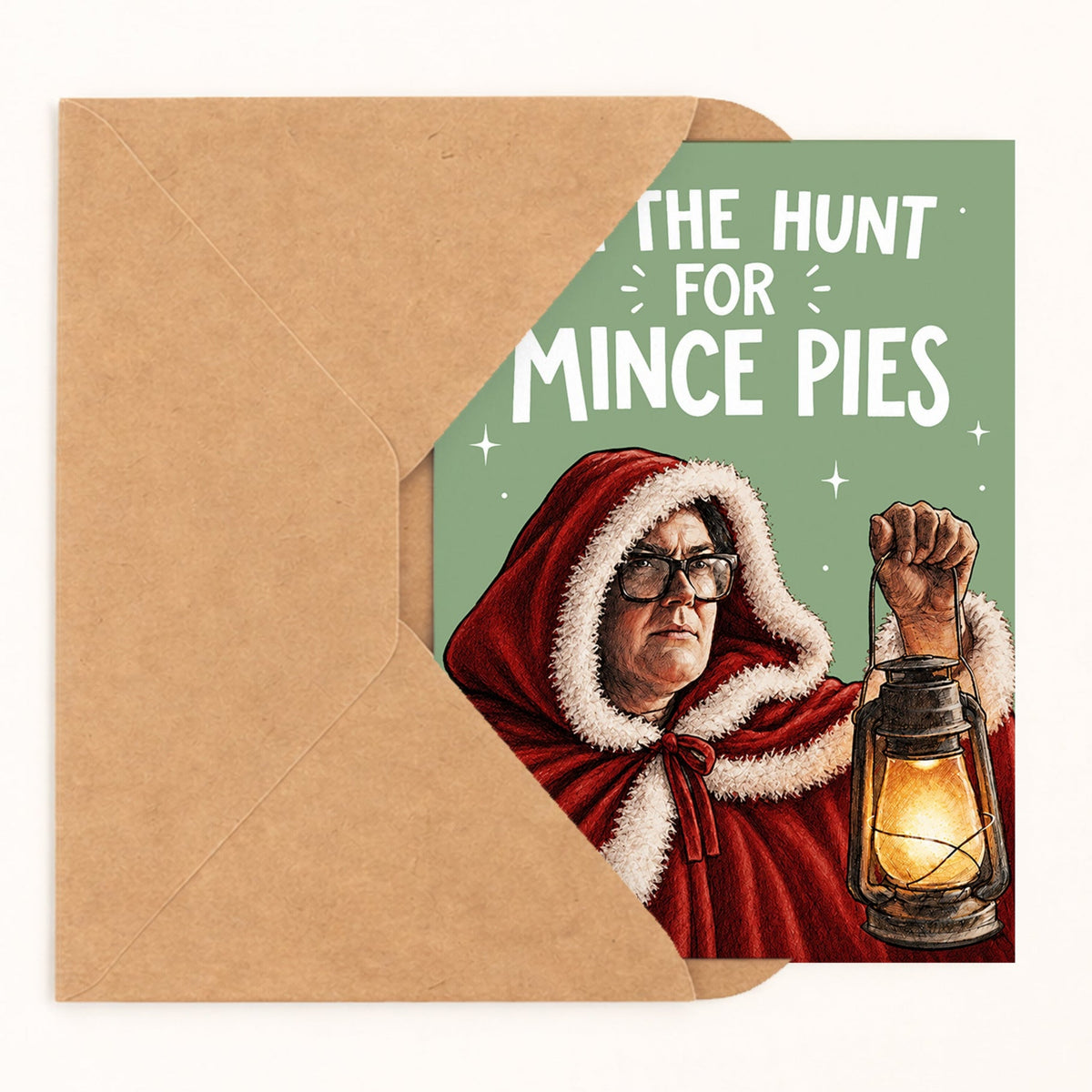 On The Hunt For Mince Pies, Alan Carr Traitors Christmas Card by DropInkStudio