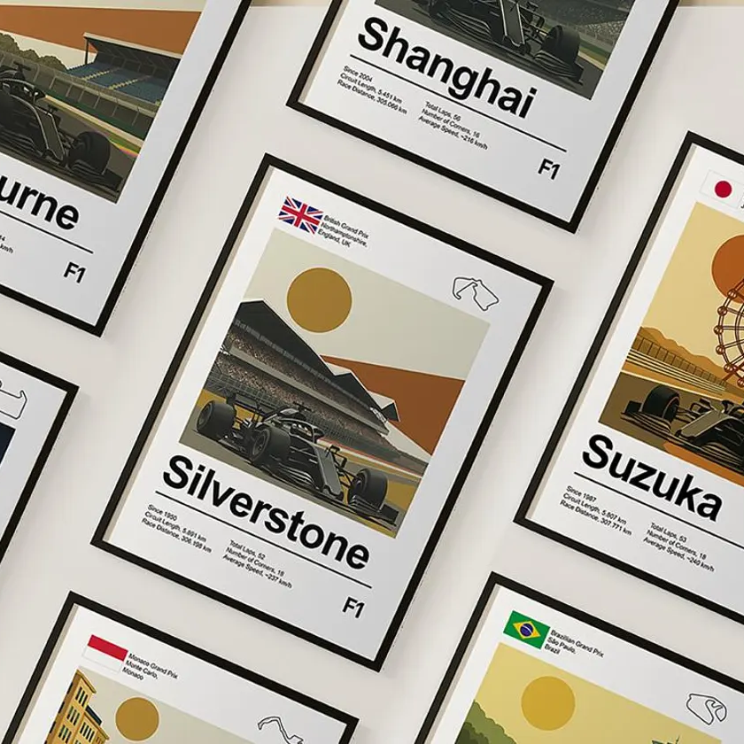 Formula 1 Race Circuit Art Prints | Choose Your Track